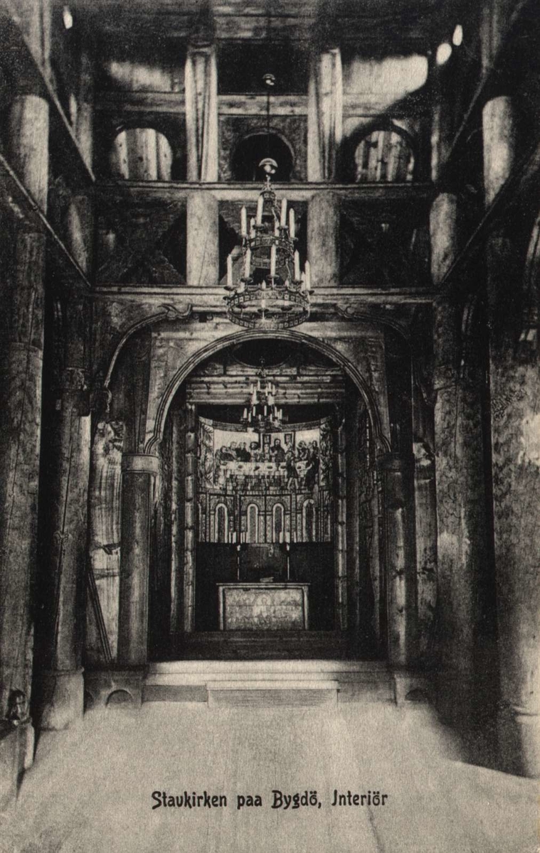 Postkort.Norsk Folkemuseum. Interiør fra Gol stavkirke. - Norsk ...