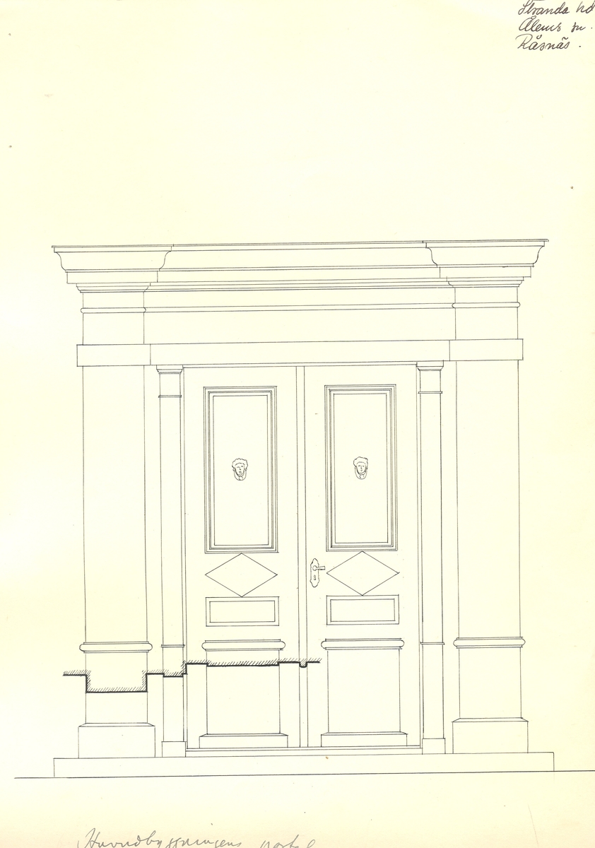 Råsnäs.
Mangårdsbyggnadens portal. 
Skala 1:20.  Januari 1926.