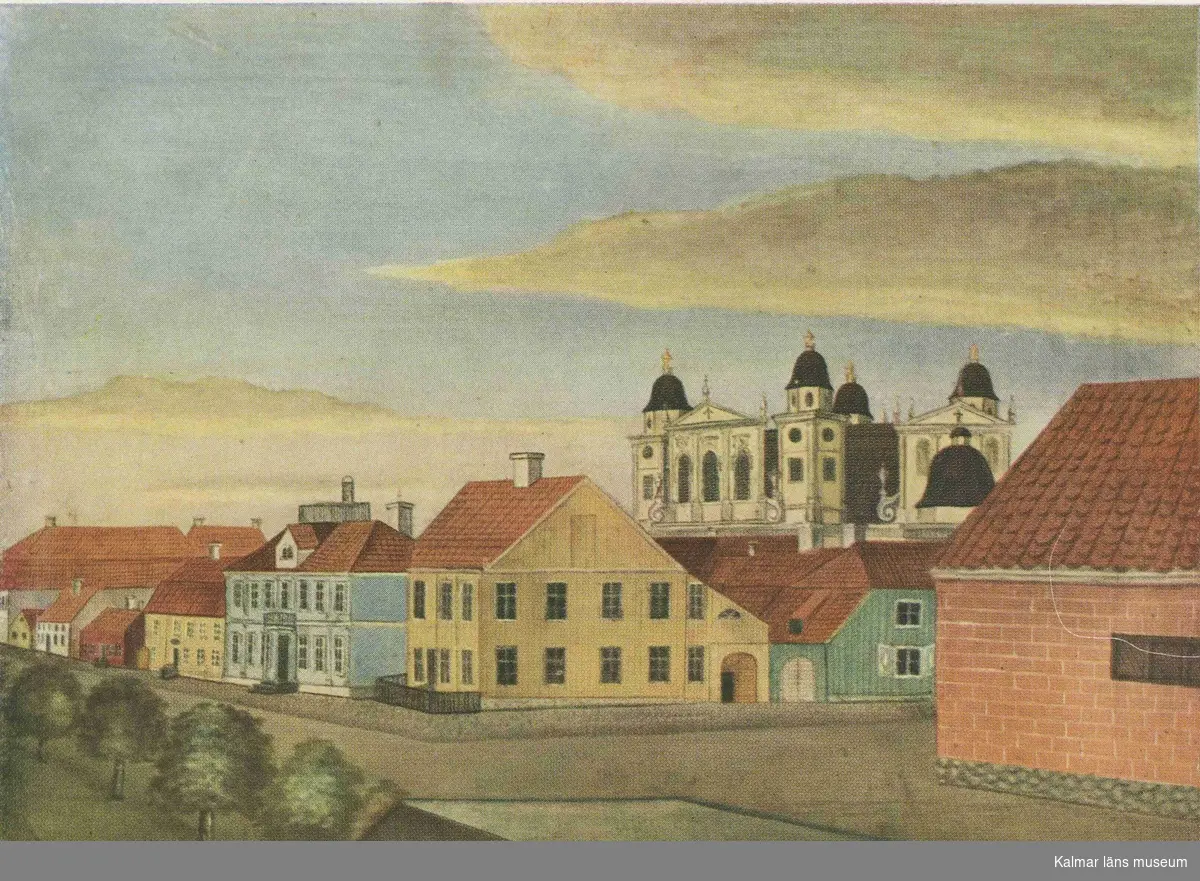 Målning omkring 1840.Originalet i Uppsala universitet bibliotek.
Färgtryck ur "Svenska stad", 1950. Längst till höger gamla kvarnen, i förgrunden Preussarvallen.
