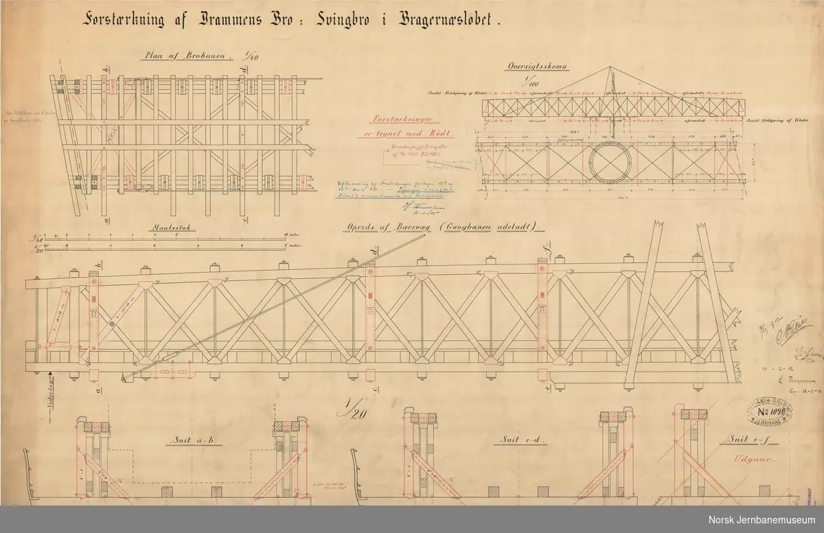Forstærkning af Drammens Bro : Svingbro i Bragernæsløbet

Tegning fra 1892 ajourført i 1895 og 1900