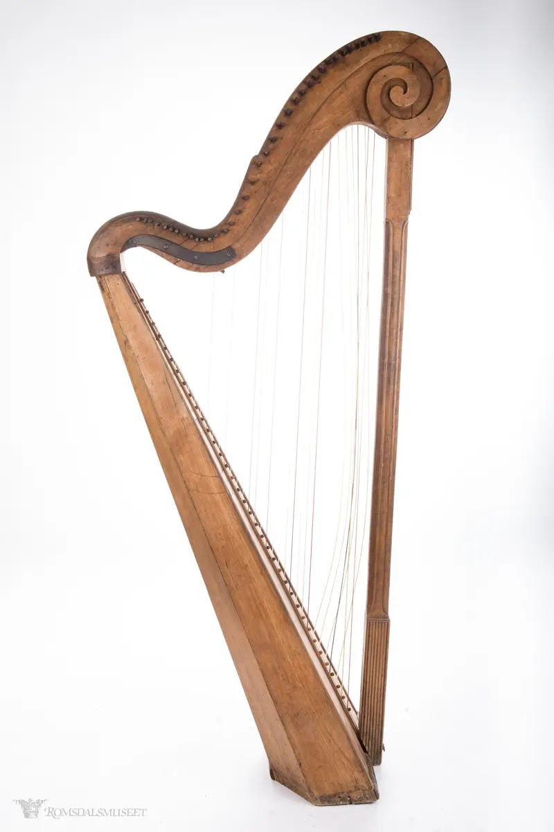 Trekantform, bare rammen. 36 strenger. Ingen pedaler eller stemmekroker. Harpen mangler strenger og har ingen fotpdedaler. Den er etter måten enkel i form og utsmykning.