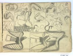 Stiliserte skisser av dyr og folk [Tegning]