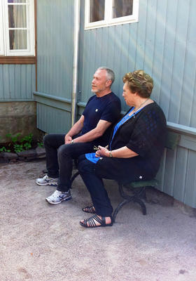 Jørn og Thorill Hilton  i Stupinngata 10 fra Enerhaugen på Norsk Folkemuseum  2012. Foto/Photo