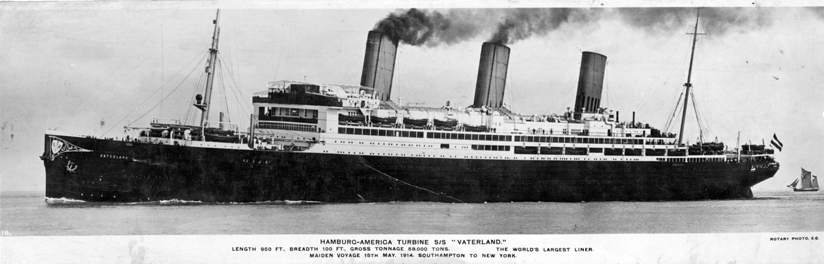 Hamburg-Amerika Turbine S/S "Vaterland". The worlds largest liner.
.
