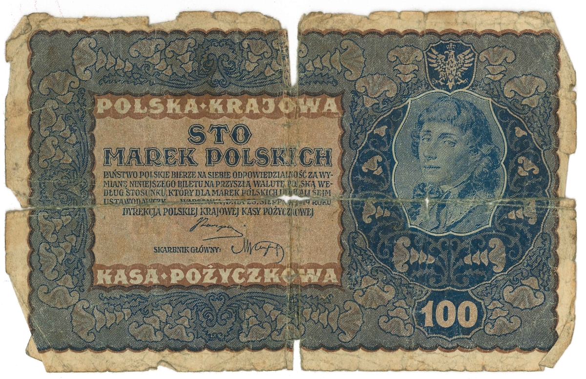 Polsk sedel.
Valör: 100 polska mark
År: 1919


Sedlar (polska).