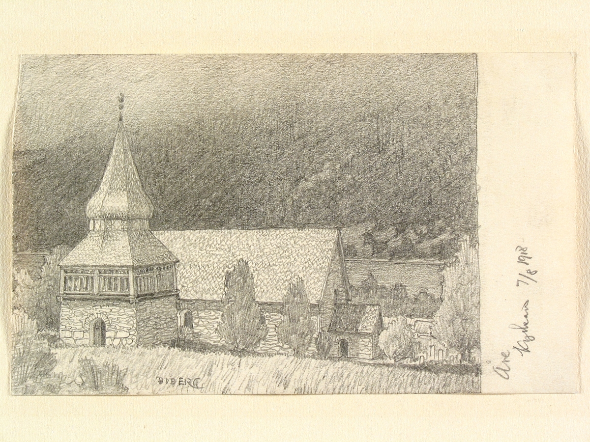 Jämtland, Åre gamla kyrka. Teckning av Ferdinand Boberg
