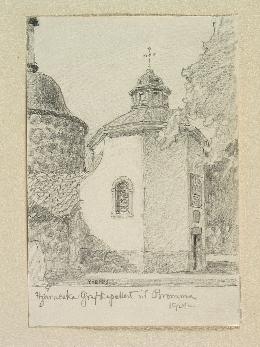 Teckning av Ferdinand Boberg. Uppland, Sollentuna hd., Bromma kyrka, Hjärneska gravkapellet, 