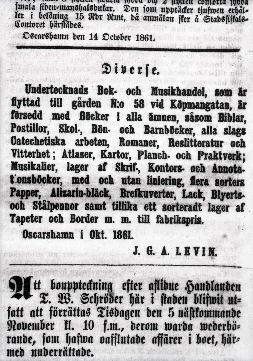 Annos i tidningen Hermoder oktober 1861.