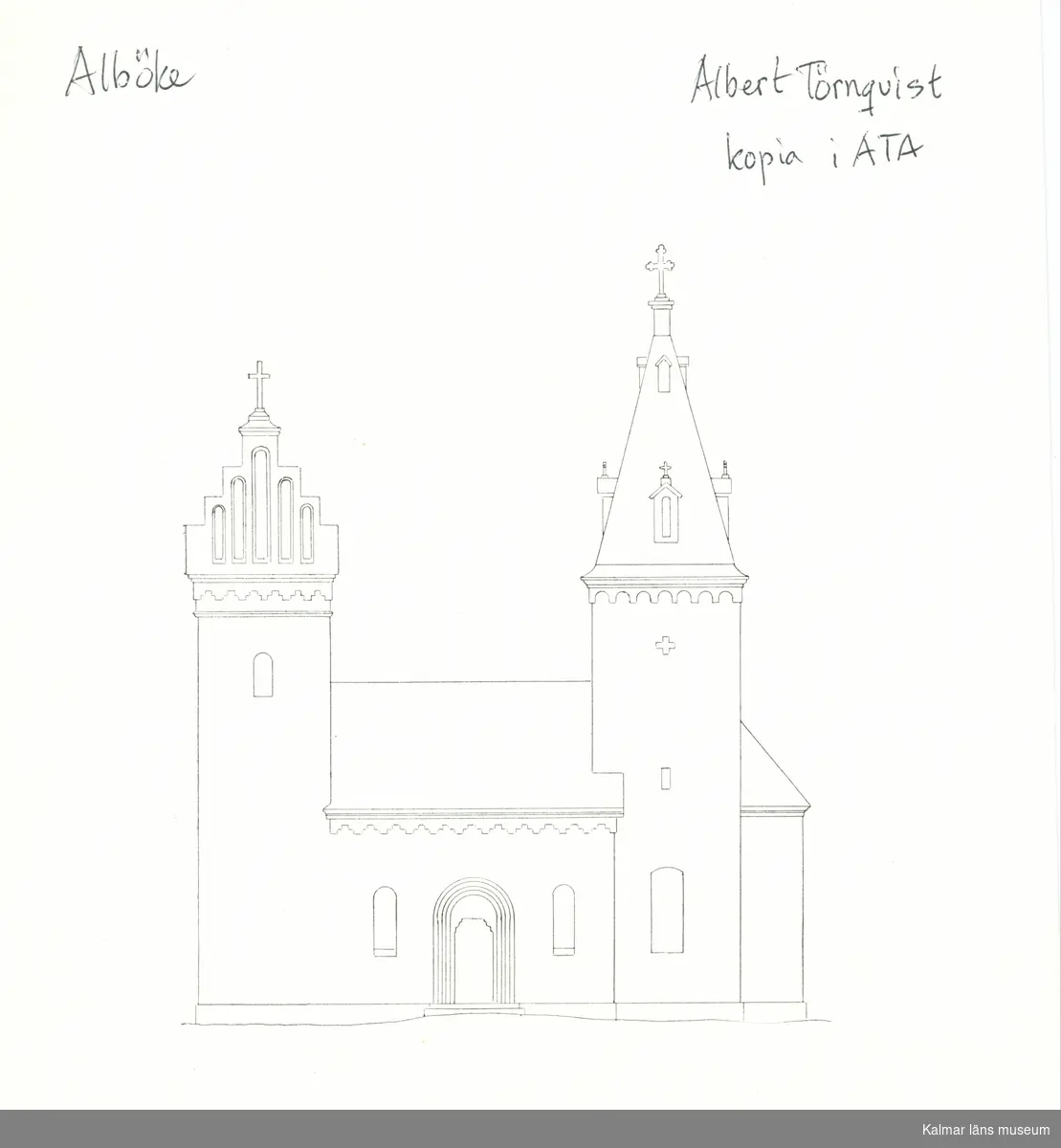 Skiss av Alböke kyrka.