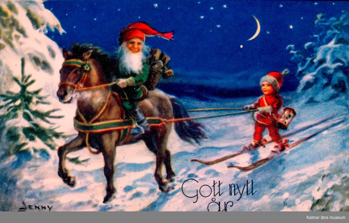 Julkort illustrerat av Jenny Nyström.