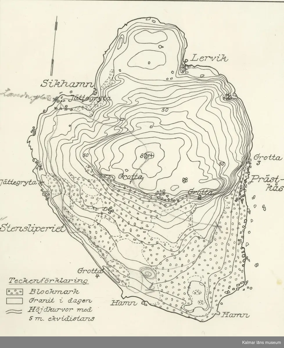 Karta över Blå Jungfrun ur K.L. Årsbok 1948.