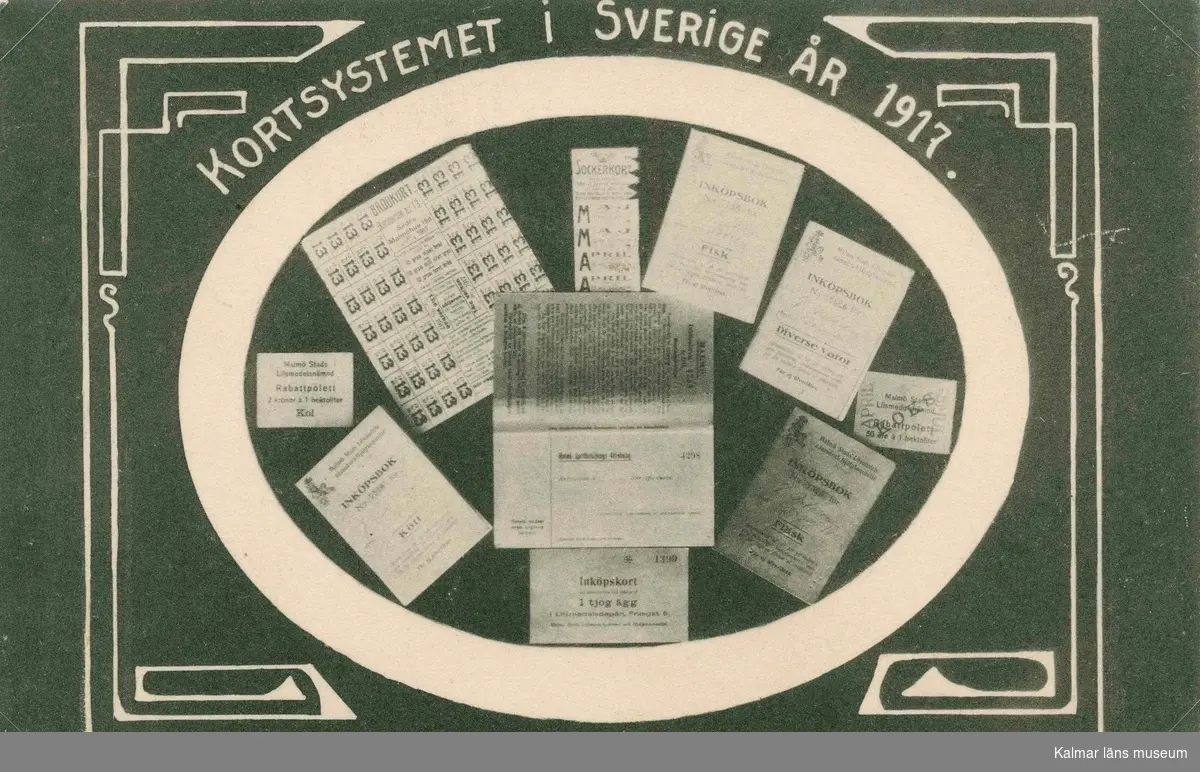 Vykort med kortsystemet i Sverige under Första världskriget.
