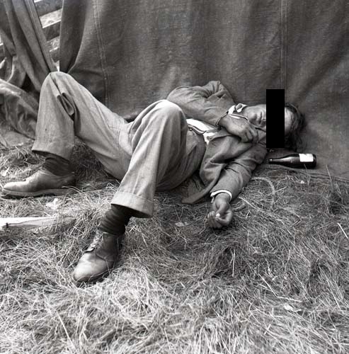 På fäbodvallen Ofärne i Forsa 25 juli 1954 har anordnats stor folkfest. En man iförd kostym och skjorta har somnat i höet med en tom flaska bredvid sig. Han "sover ruset av sig" efter en kväll av onyktert nöje.