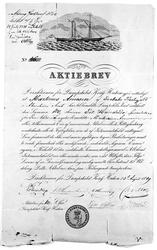 Akskjebrev i dampbåten "Kong Haakon" 1849. Litografi.