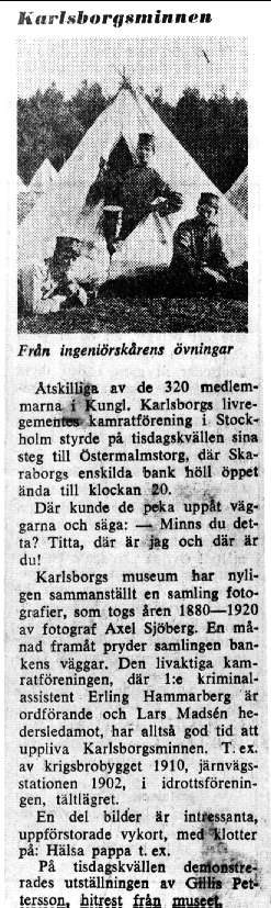 Tidningsartikel 1965 ang utställning i Stockholm på Skaraborgs enskilda bank av ing. kårens mtrl.