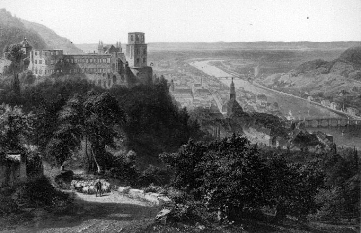 Utsikten från Walkekuhr åfvan Heidelberg m. slottet.