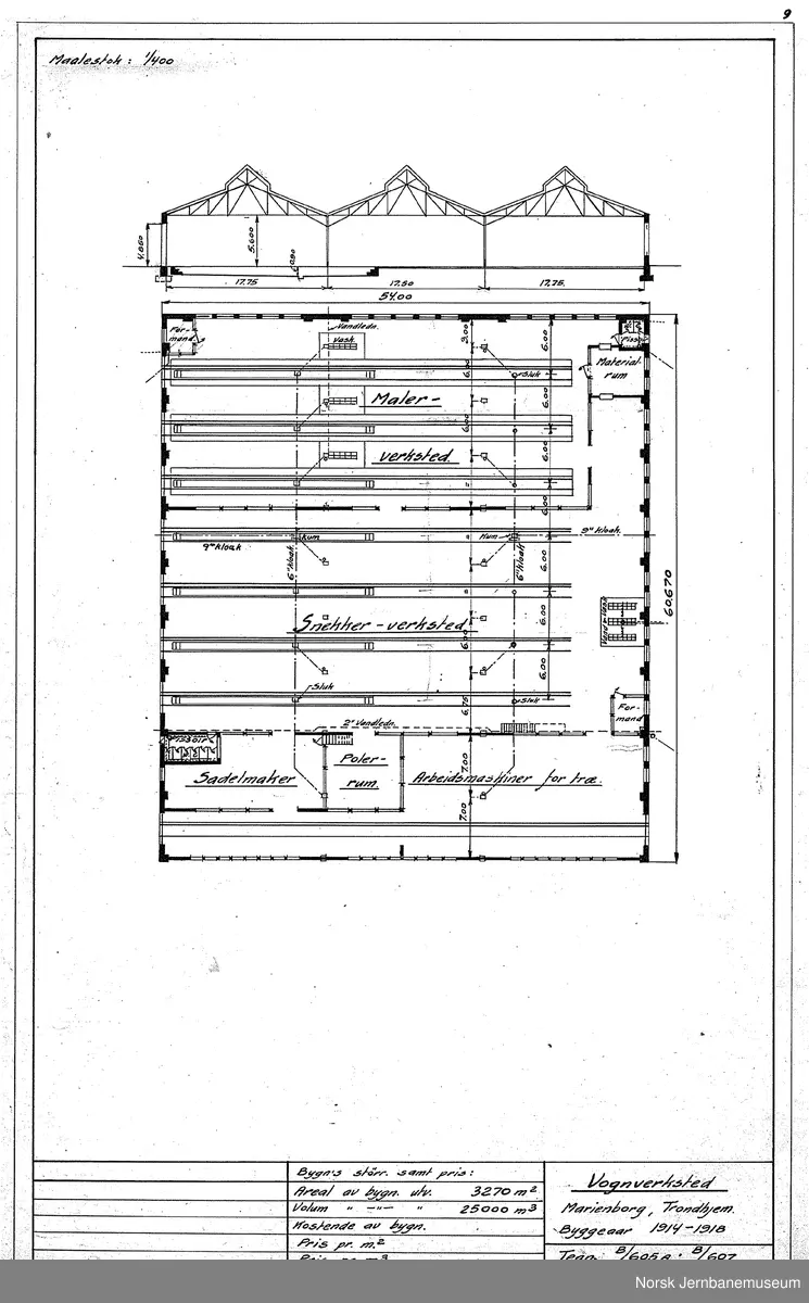 Oversiktstegninger fra NSB Verkstedkontoret
8 tegninger av bygninger på Verkstedet Marienborg