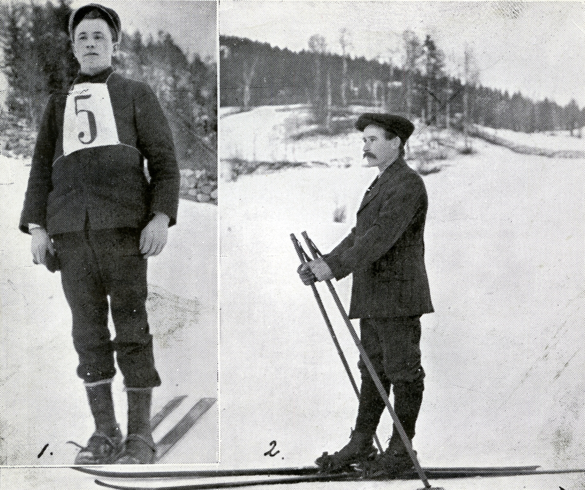 Skiløpere: 1) Lars Neby (1884 - 1975) 2) Elling Rønes (1882 - 1965)