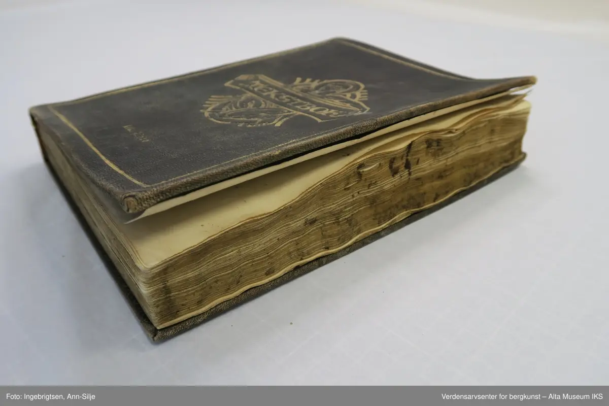 Form: Innbundet i praktbind med gullsnitt. Det er motiver av religiøse symboler på permen og inn i boka.