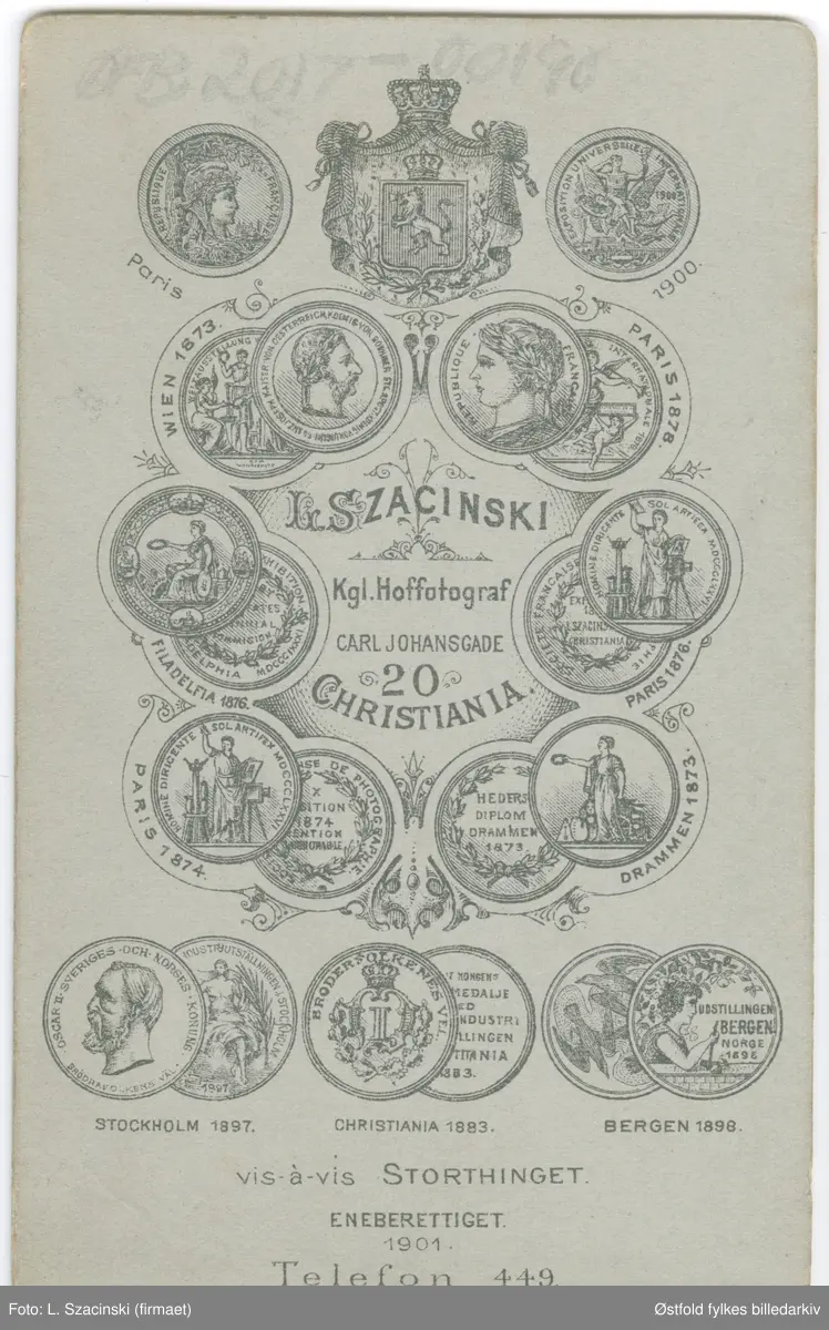 Portrett av ukjent kvinne, visittkort, 1901.