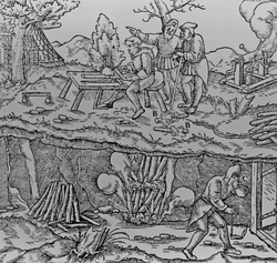 Gruvdrift med fyrsetting. Etter kobberstikk av den tyske ber