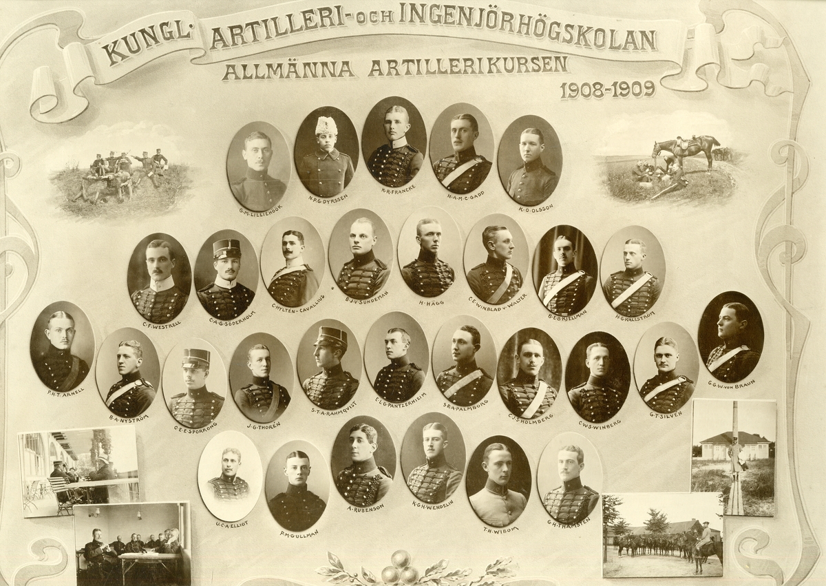 Allmänna artillerikursen vid Artilleri- och ingenjörhögskolan 1908-1909.