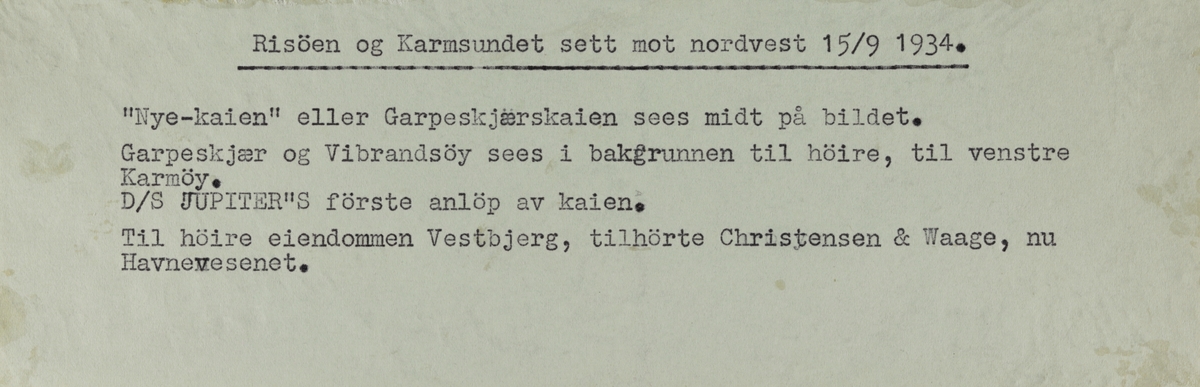 Risøen - Risøy og Karmsundet sett mot nordvest 15/9 1934 DS Jupiter
