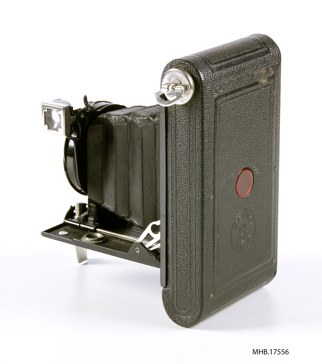 Folde fotoapparat Kodak Vest Pocket Hawk-Eye (filmrull 127 mm). Produksjonssted  Eastman Kodak Co., Rochester, N.Y., USA.