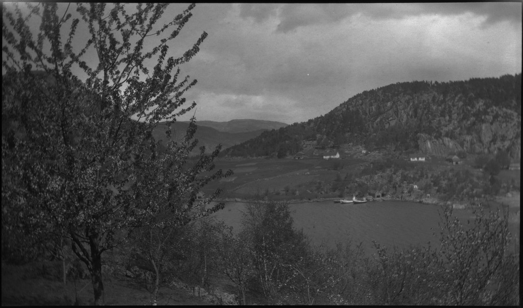 Harald Bergsaker og fotografen besøker flere små gårdsbruk og bygder i Strand kommune. Det er bilder fra landskap, bebyggelse, barn, sauer og lam. Frukttrærne står i full blomst.