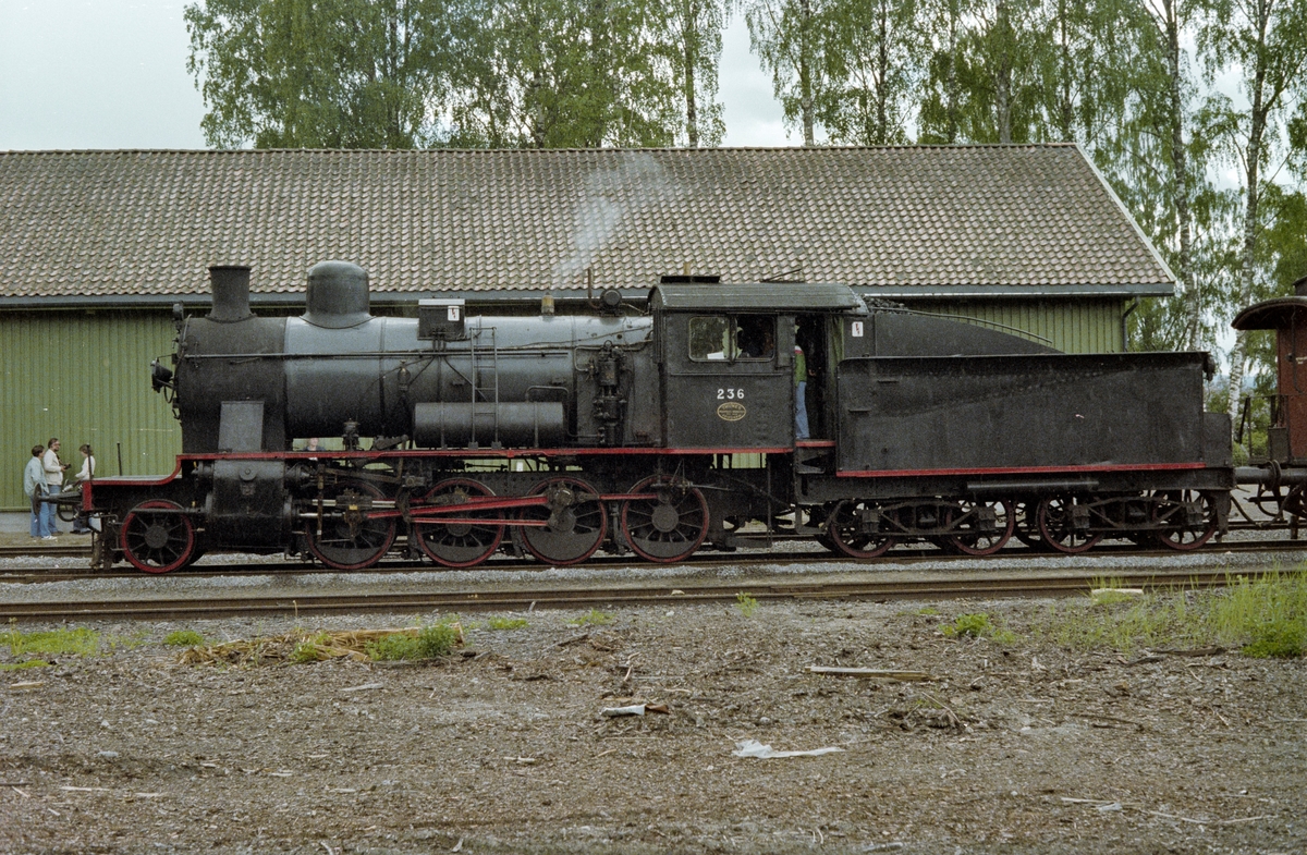 Veterantog på Flisa stasjon. Toget trekkes av damplokomotiv type 24b nr. 236.