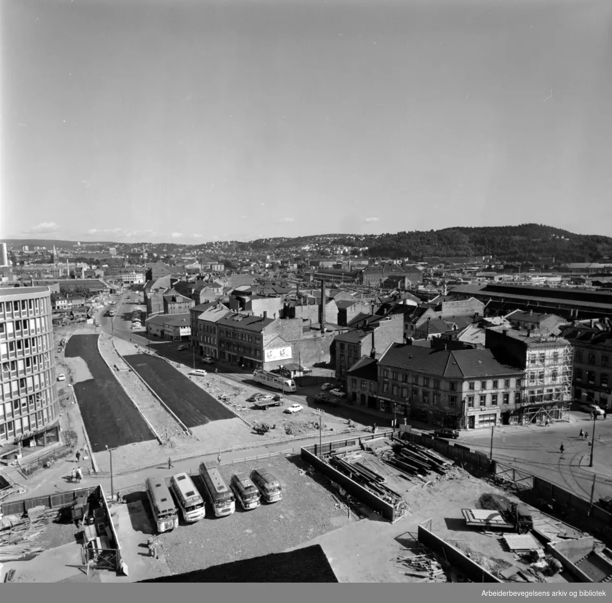Vaterland. Oversiktsbilde over saneringsområdene, fotografert fra toppen av hotell Viking. August 1968
