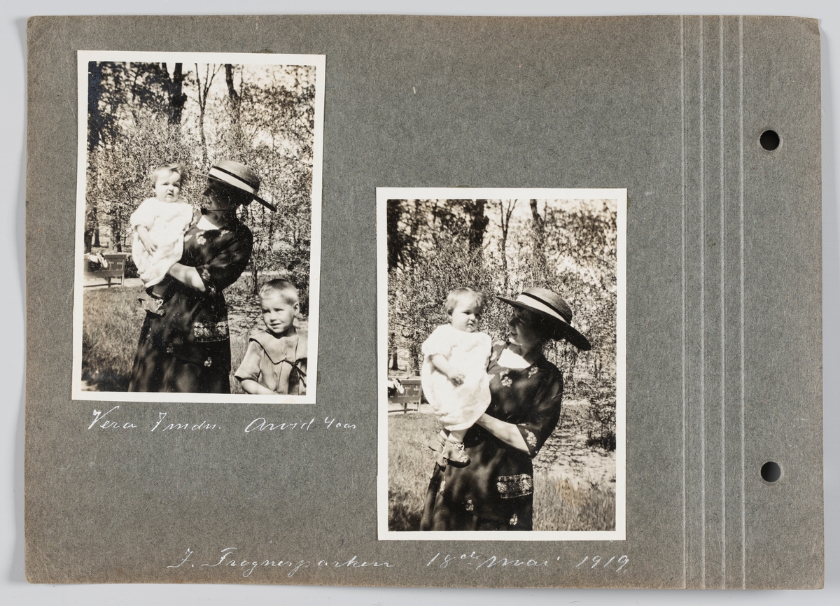 Bilde til venstre: Amy Michelsen med datteren Vera på armen og sønn Arvid ved siden.
Bilde til høyre: Amy og datter Vera. Begge bilder tatt i Frognerparken 19.mai 1919