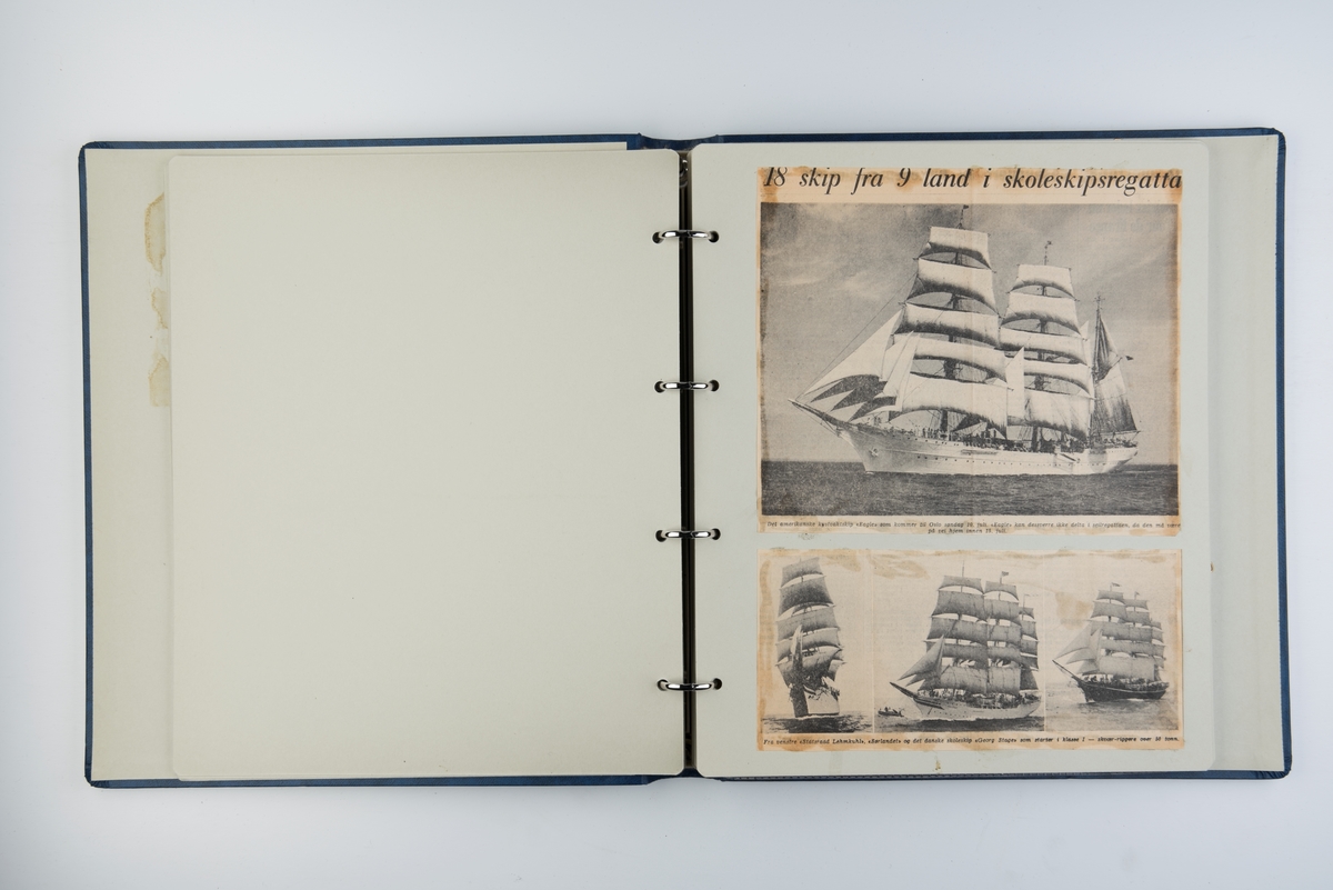 Minnealbum med fotografier, avisutklipp og postkort fra "Operation Sail 1960" og skoleskipene 'Sørlandet', 'Eagle', 'Statsraad Lehmkuhl' og 'Georg Stage'.