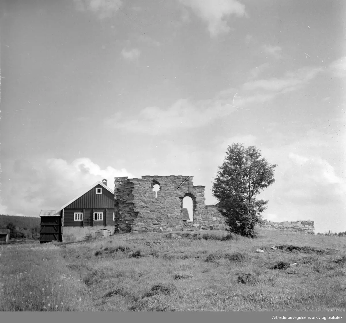 Maridalen: Ved Margaretakirkens ruiner. Juli 1957