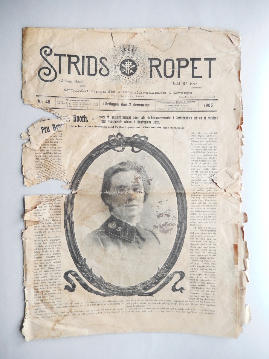 Tidning Stridsropet 2 december 1905. Innehåller artiklar, annonser och illustrationer.