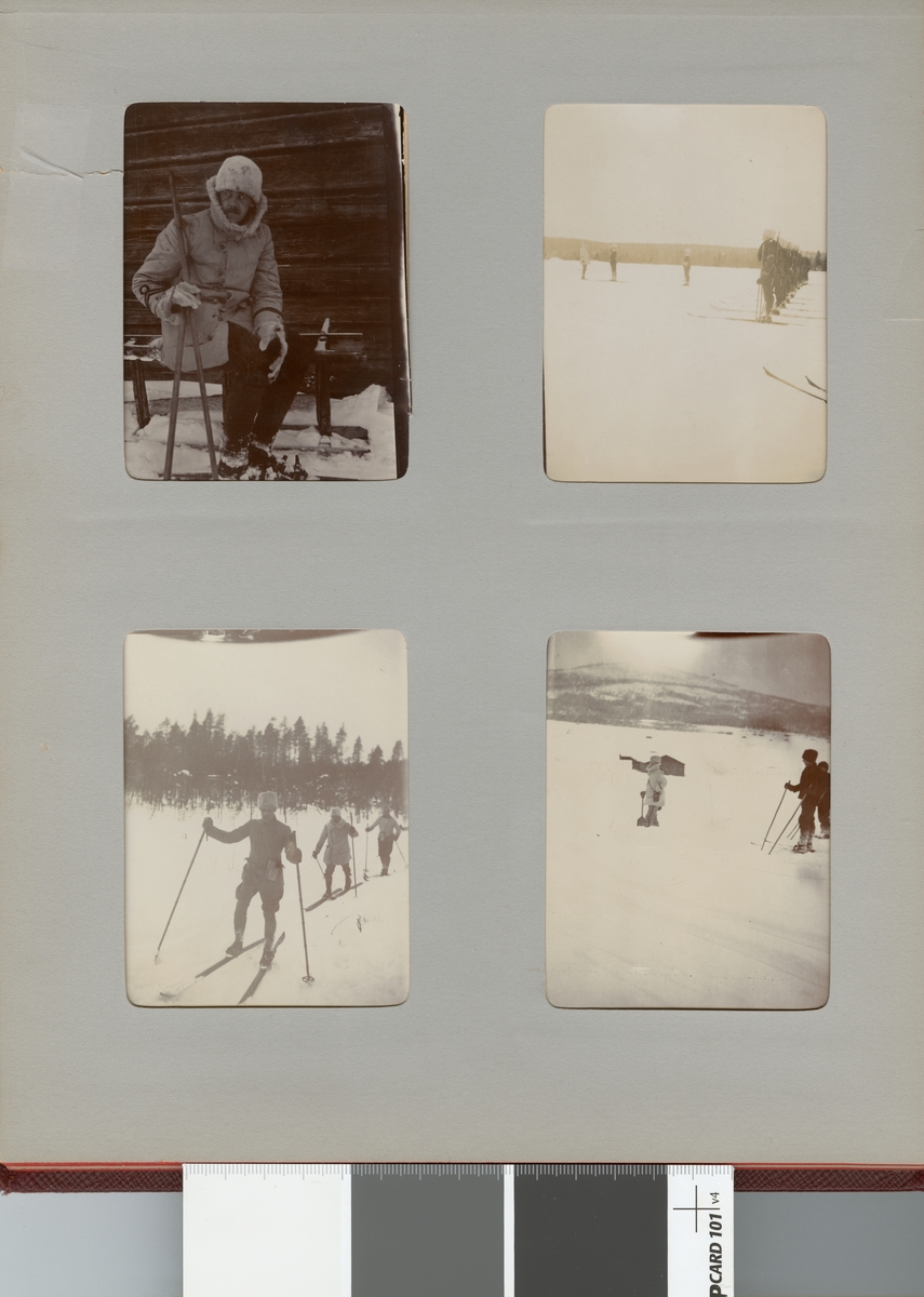 Officerare från Smålands husarregemente K 4 och civila under vinterövning i Norrbotten omkring 1910.