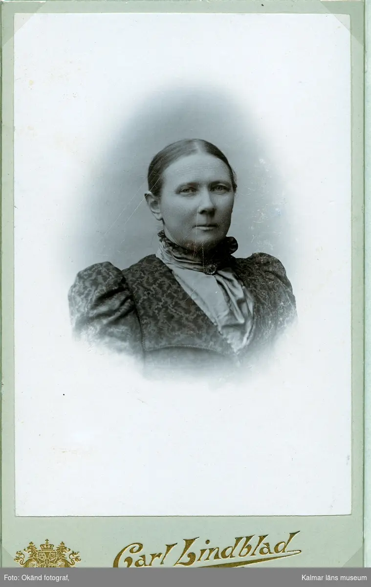 Beda Forsell, född Fagerlund. Född 1844 i Hedemora. Gift 1868 med veterinären John Forsell.
Foto: Carl Lindblad, Oskarshamn.