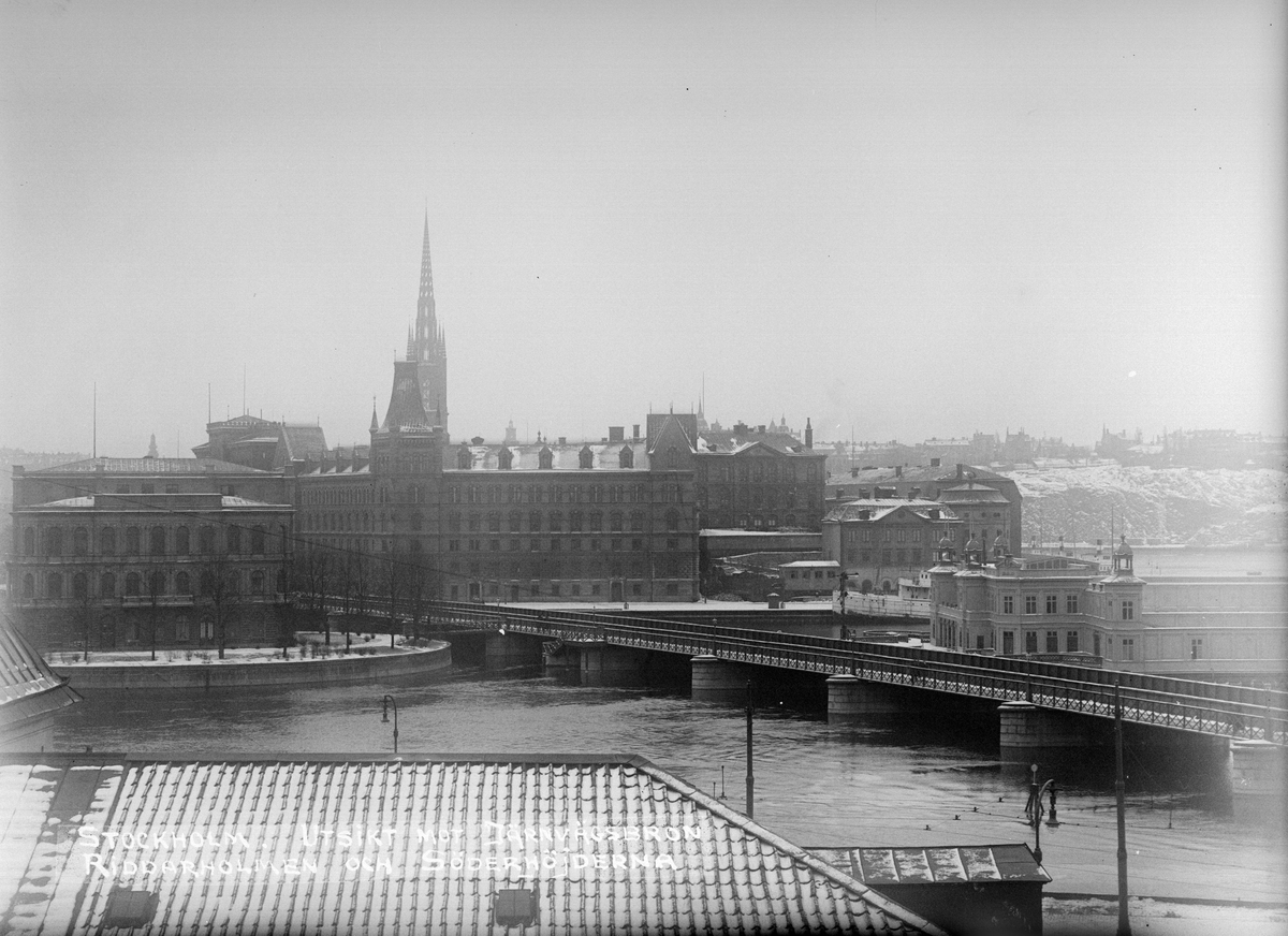 Stockholm, utsikt mot järnvägsbron, Riddarholmen och Söderhöjderna 1921-1922