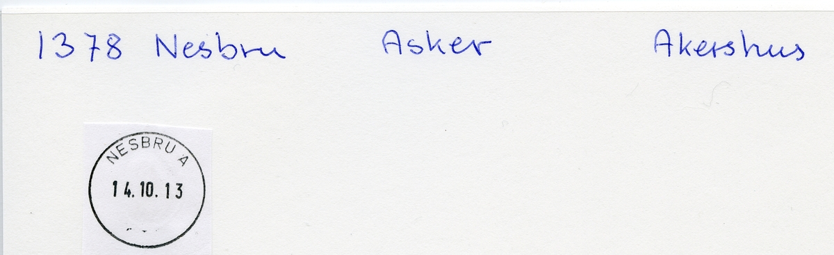 Stempelkatalog. 1360 Nesbru. Asker postkontor. Asker kommune. Akershus fylke.