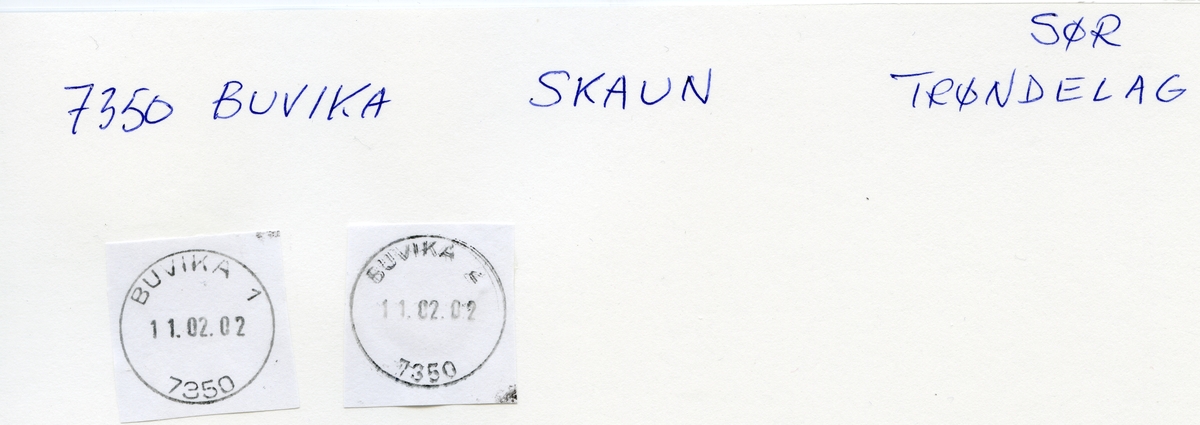 Stempelkatalog, 7350 Buvika. Trondheim postkontor. Skaun kommune. Sør-Trøndelag fylke.