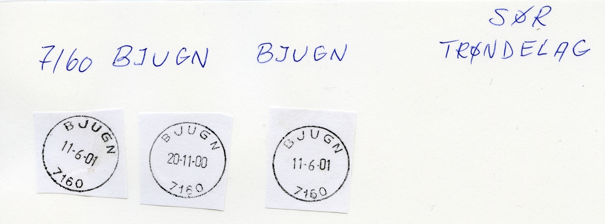 Stempelkatalog, 7160 Bjugn, (Indre Bjugn), Trondheim, Bjugn, Sør-Trøndelag