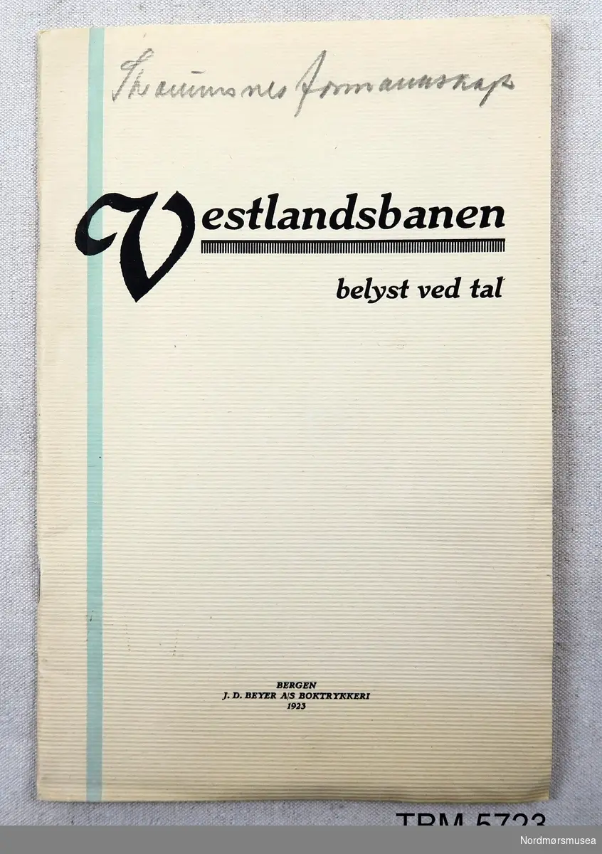 Lite grått hefte, 22 sider, med argument for bygging av jernbane på Vestlandet.