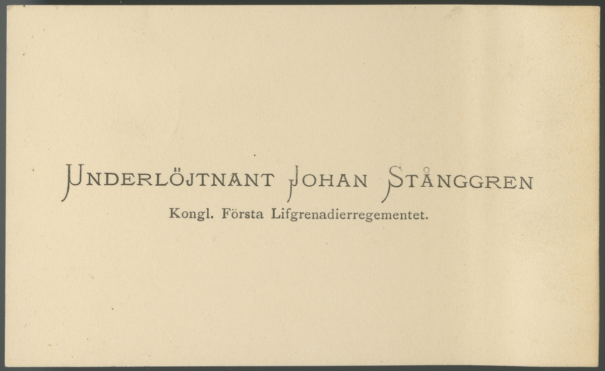 Porträtt av Johan Adolf Stånggren, underlöjtnant vid Första livgrenadjärregementet I 4.

Se även bild AMA.0008505 och AMA.0009532.