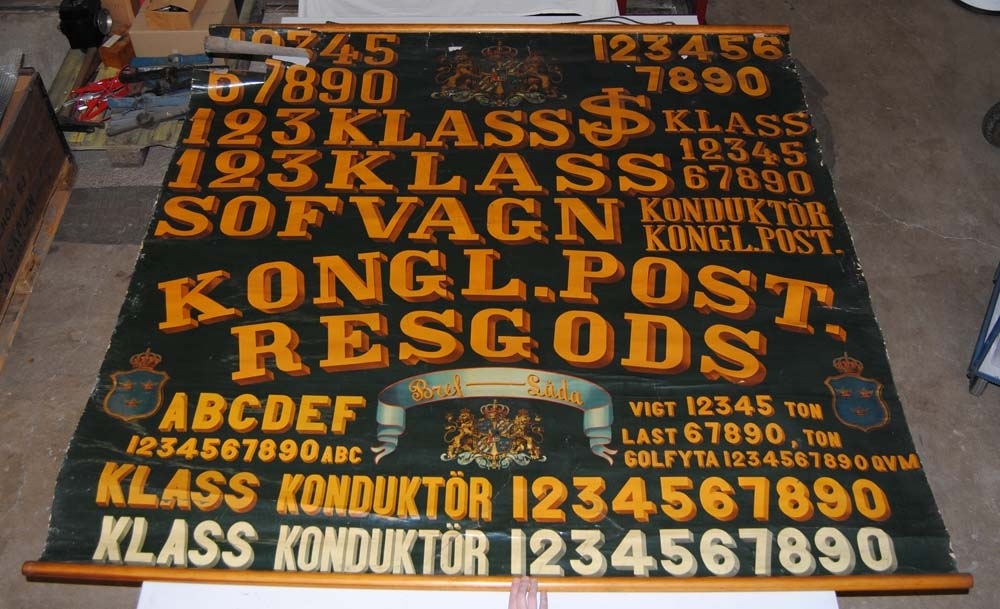 Samling av dekalkomanier uppsatta på kartväv. I nedre högra hörnet är det handskrivet: "Göteborg i Augusti 1899 Nils Frykberg" samt en signatur.