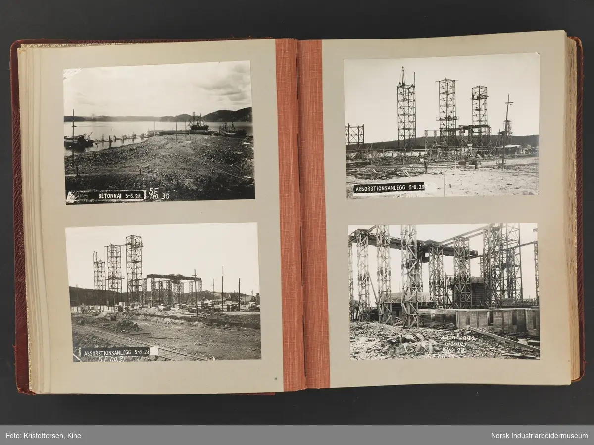 Fotoalbum med 88 sider og 164 innlimte fotografier fra Norsk Hydro på Herøya. Fotografiene viser starten av Eidanger Salpeterfabriker