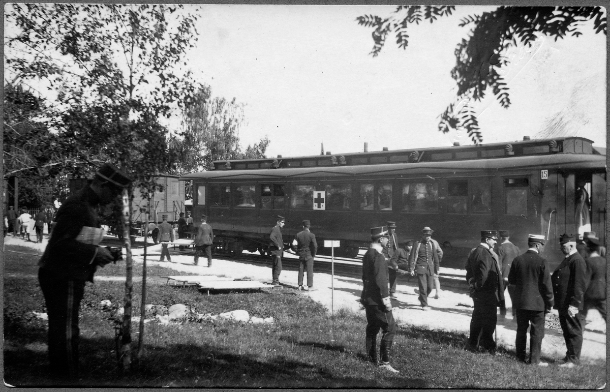 Första tåget Ryssland - Tyskland med krigsinvalider från Haparanda. Vagnen är Statens Järnvägar, SJ Co5m 1911. En av de vagnar som gick fyllda med bårar. TT.