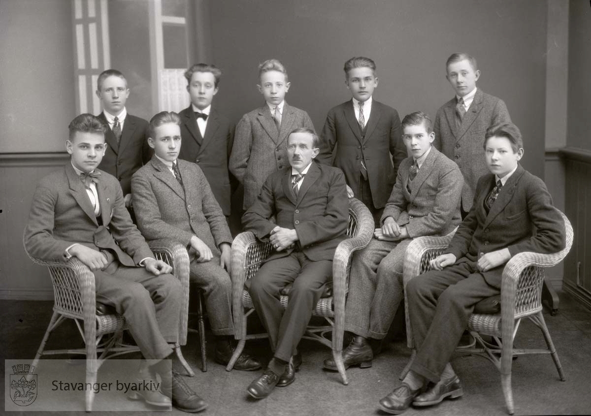 Gruppebilde ved Den Tekniske Fagskolen 1927, lærer Krogh