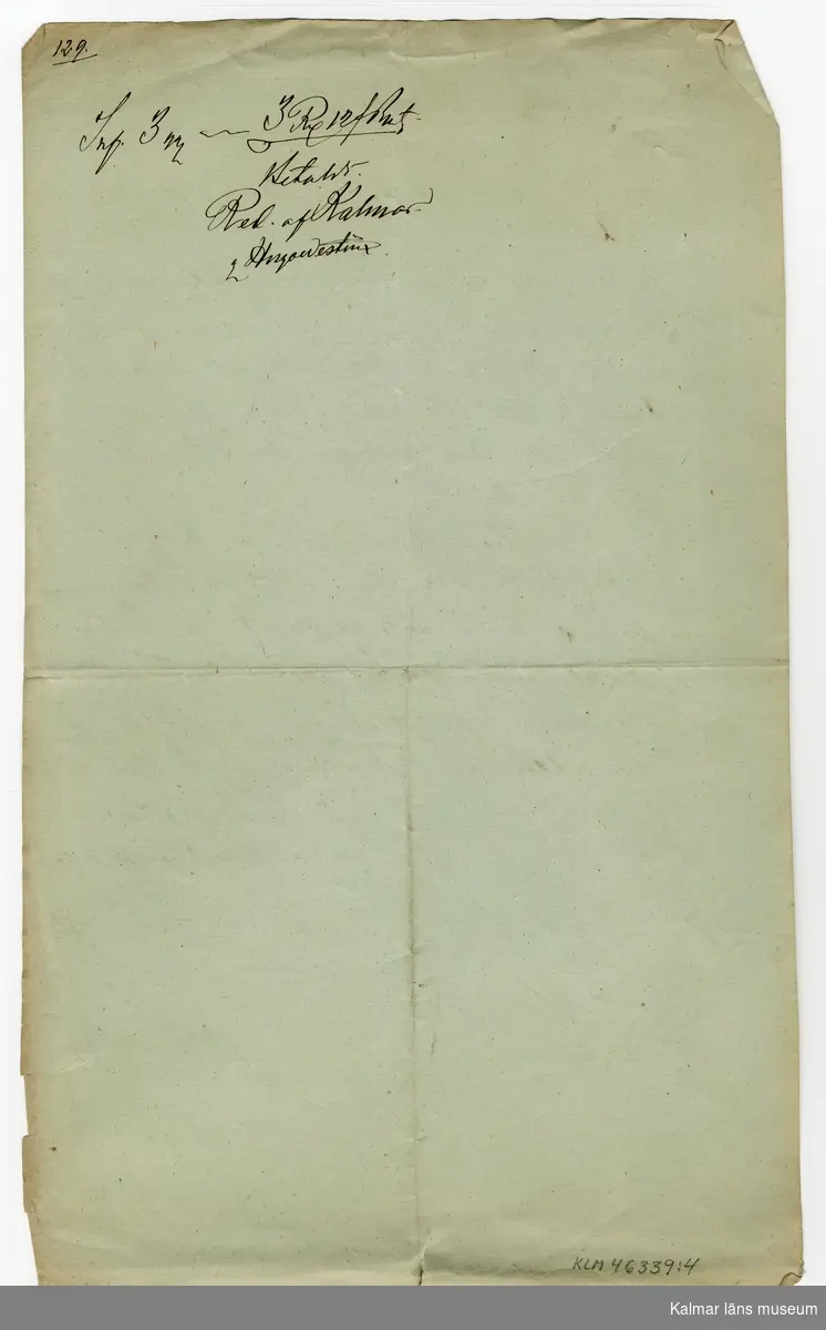 KLM 46339:4. Arkivhandling, auktionshandling. Handskrift med svart bläck på grått papper, två sidor.