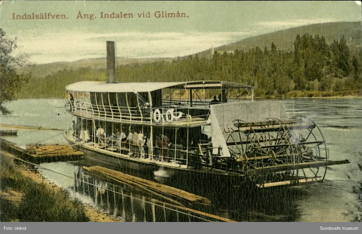 Vykort med motiv av ångbåten Indalen som trafikerade Indalsälven.