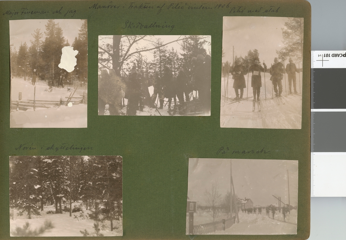 Text i fotoalbum: "Manöver i trakten af Piteå vintern 1906. Norén i skyttelinjen."